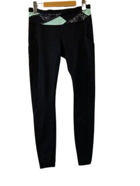 lululemon athletica Black Leggings with Mint & Black Patterned Waistband